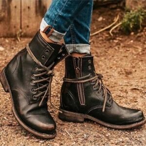 Freebird Black Leather Combat Boots
